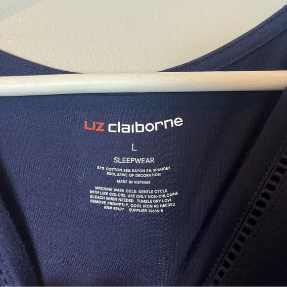 NWT Liz Claiborne Navy Short-Sleeved Sleep Shirt Large - Picture 4 of 5